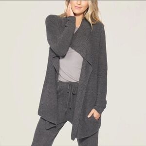 Barefoot Dreams Coastal Cardi Waffle Knit Carbon Gray NWT Medium